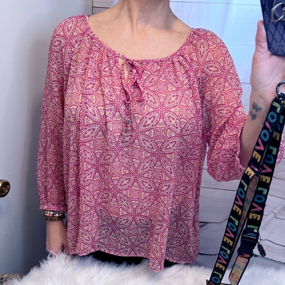 🔥2/$10 |•A.N.A.•| Colorful Semi-sheer Top/Blouse Size PXL - Picture 1 of 10